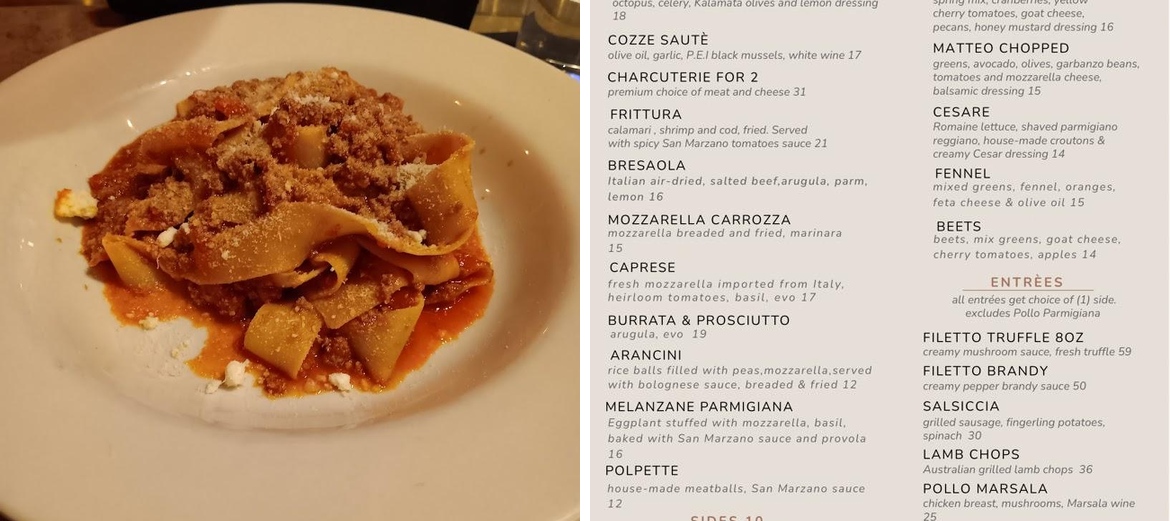 Matteo Trattoria & Pizzeria Menu