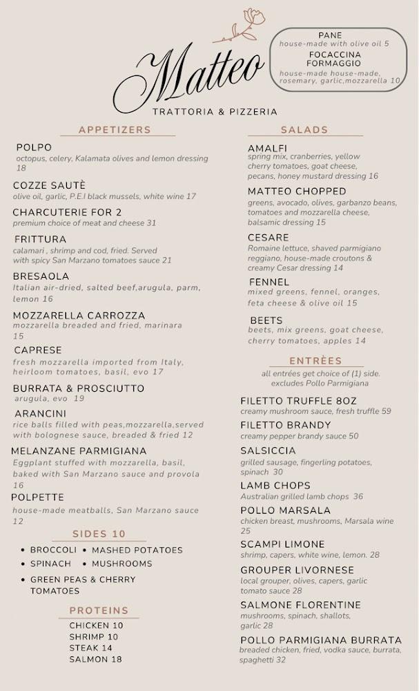 Matteo Trattoria & Pizzeria Menu image 2