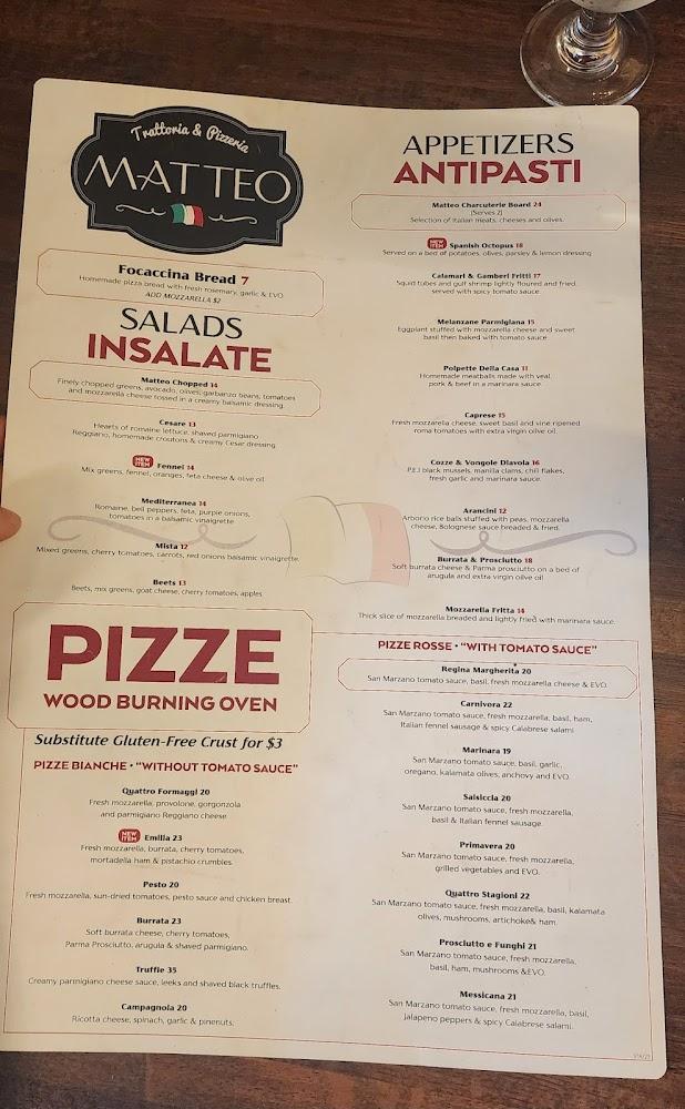 Matteo Trattoria & Pizzeria Menu image 3